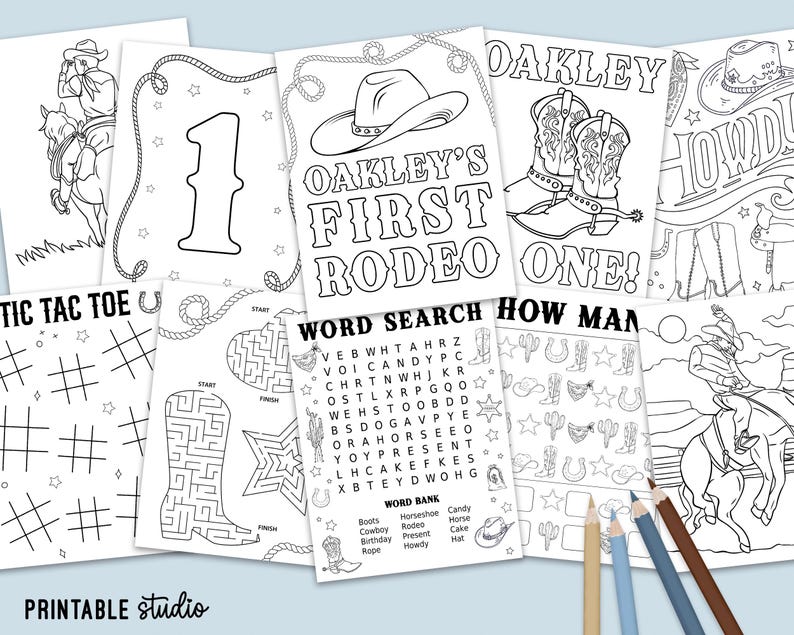 Printable Checklist Rodeo Cowboy Coloring & Activity Pages: Printable First Rodeo Birthday ...