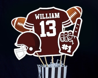 Centrotavola a tema football in marrone, centrotavola stampabili per feste di compleanno a tema football, decorazioni per banchetti a tema football in marrone con download immediato