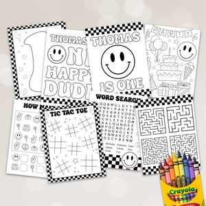 Editable Happy Dude Party Coloring Pages, Smiley Face Activity Pages, One Happy Dude Birthday Party Activities, Printable Smiley Party Games