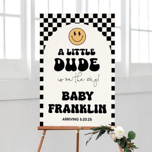 Bewerkbaar bordje Little Dude babyshower, Little Dude babyshower welkomstbord, Little Dude feest welkomstposter groot babyshower welkomstbord
