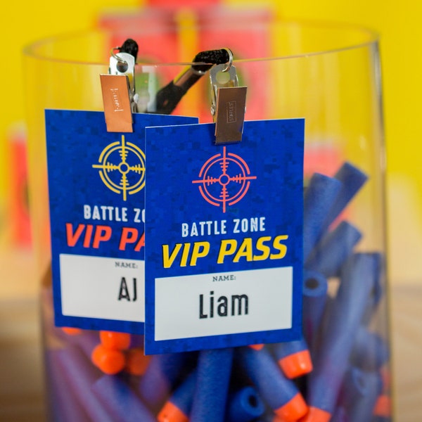 Dart Party VIP Pass - Printable Dart VIP Pass by - Battle Zone ID Badge for Foam Dart Party Printable Studio