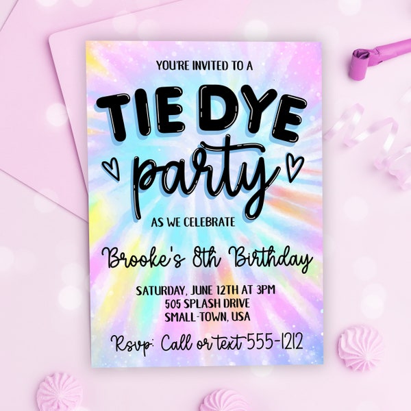 Tie Dye Party Invitation, Tie Dye Birthday Party Printable Invitation Digital Tie Dye Invitation Pastel Tie Dye Party Birthday Invitation