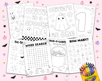 Spooky One Coloring Page, Cute Ghost Spooky Coloring, One Spooky Birthday Party Favor, Spooky One Birthday Party Favors, Spooky Ghost Girl