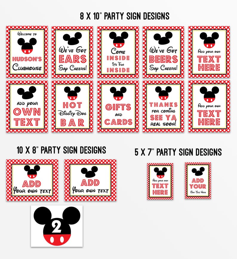 Mickey Party Signs - Instant Download Mickey Mouse Party Signs - Printable Set of Mickey Mouse Birthday Signs image 8
