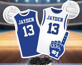 Centros de mesa de voleibol azul rey: decoraciones imprimibles para banquetes (descarga digital)