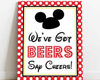 Cartello "Abbiamo birre, brindiamo!" - Download immediato - Cartello per feste di Topolino - Cartello di Topolino stampabile di Printable Studio