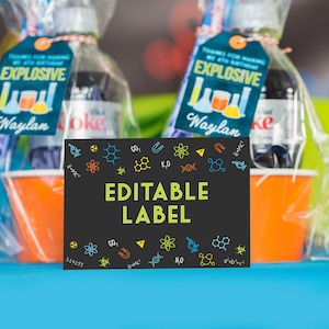 Etiquetas de alimentos para festa científica em azul - Placas de mesa de buffet científico - Etiquetas de mesa de doces científicos para download instantâneo por Printable Studio