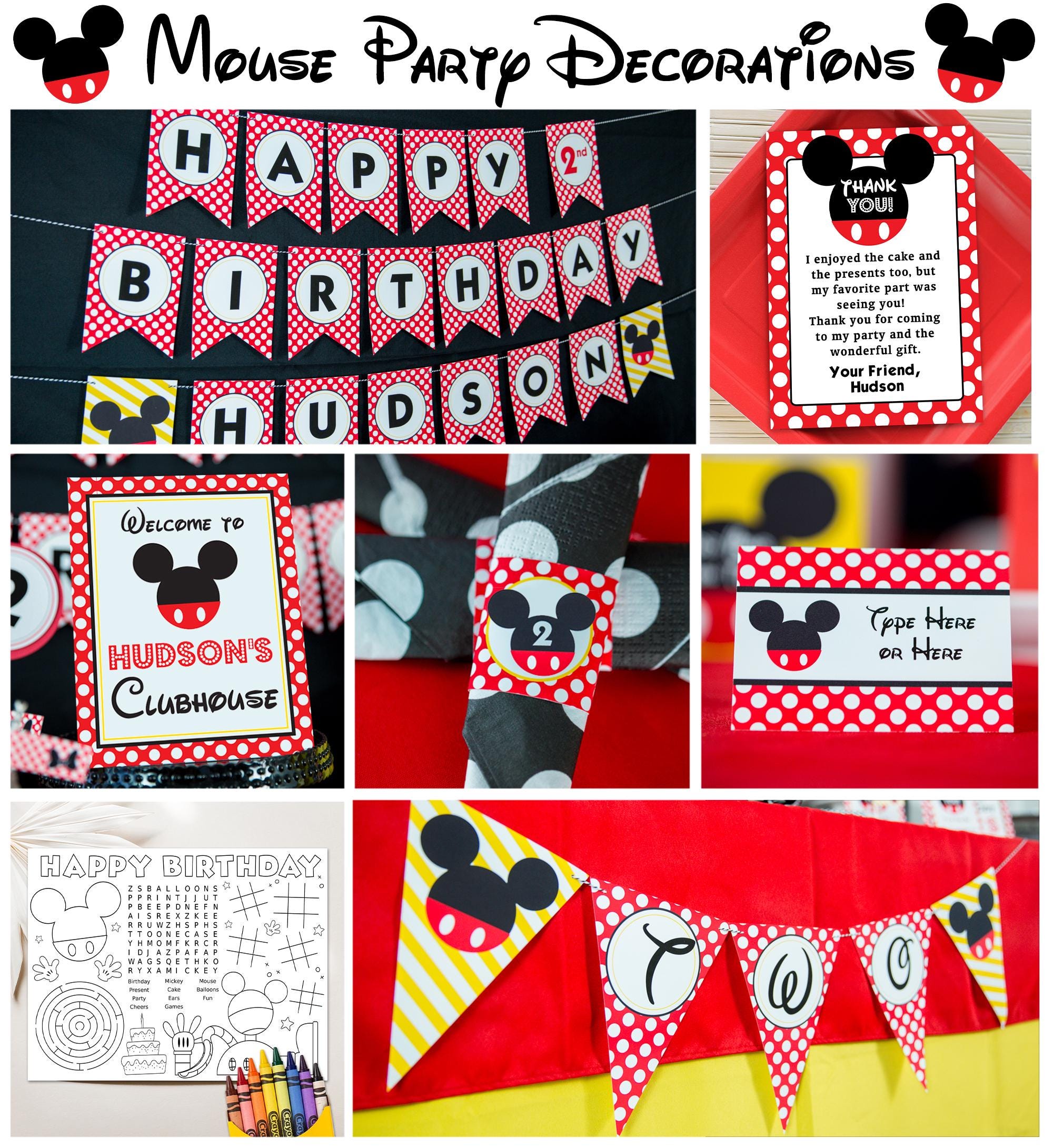Mickey Birthday Decorations INSTANT DOWNLOAD - Printable Mickey