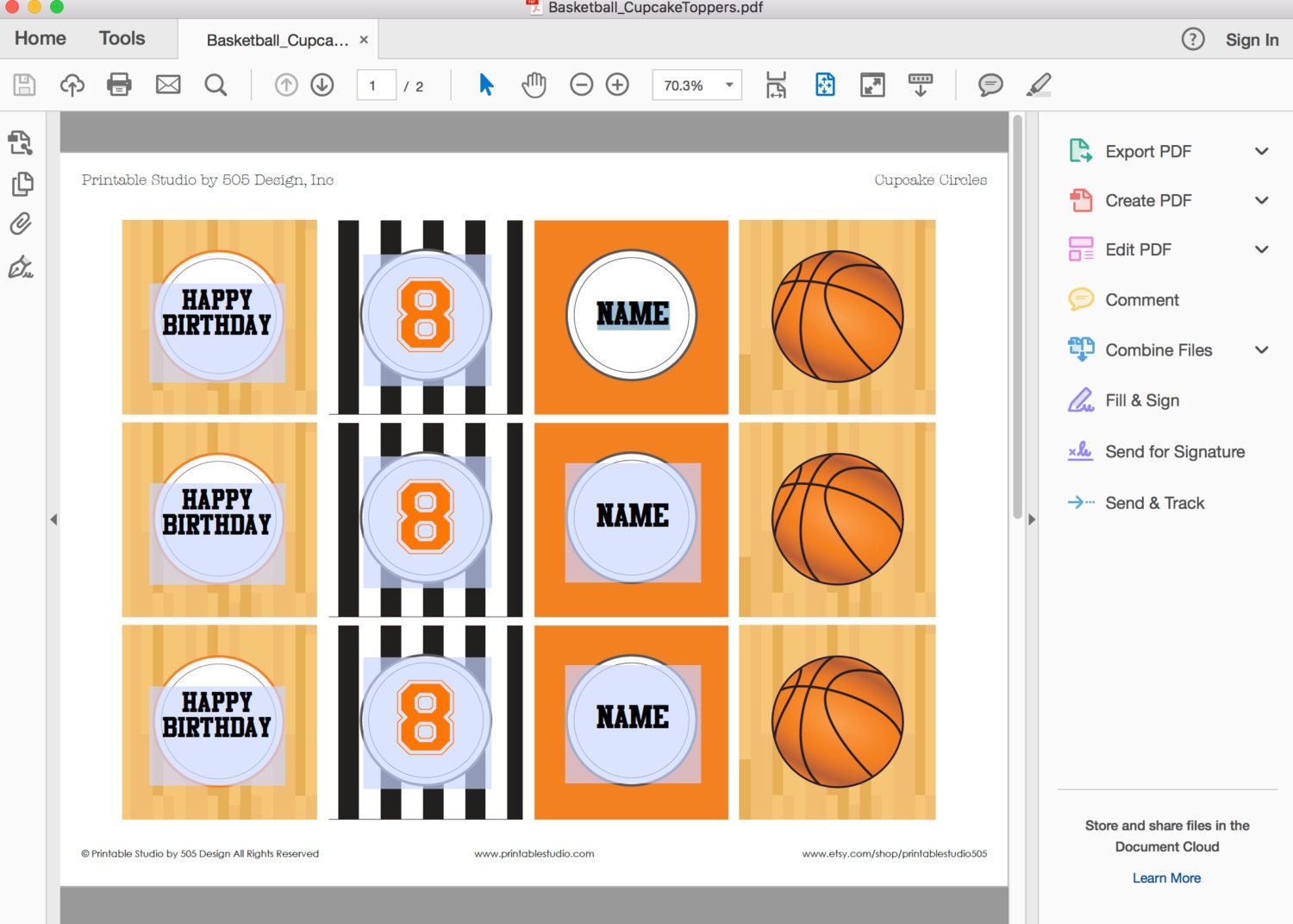 Basketball Party Cupcake Topper Printable Basketball | Etsy