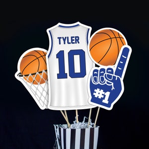 Basketball Centerpieces in Blue, Printable Basketball Birthday Party Centerpieces, Royal Blue Basketball Centerpieces