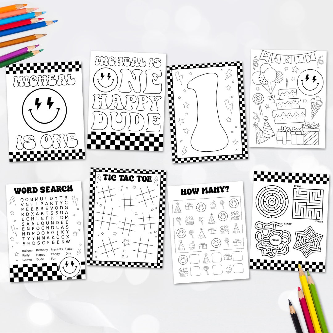 Editable ONE Happy Dude Party Coloring Pages Happy Dude - Etsy
