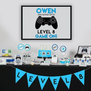 Video Game Birthday Poster Sign - Instant Download X-Large Video Game Party Backdrop Sign - Blue Video Game Sign by Printable Studio