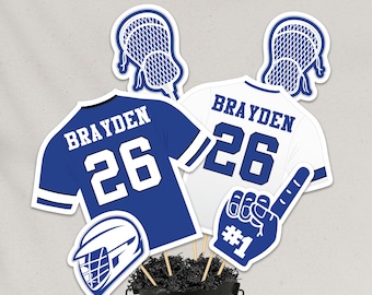 Arranjos de mesa de lacrosse em azul royal, modelo de decoração para banquete de lacrosse no Canva (arquivo digital)