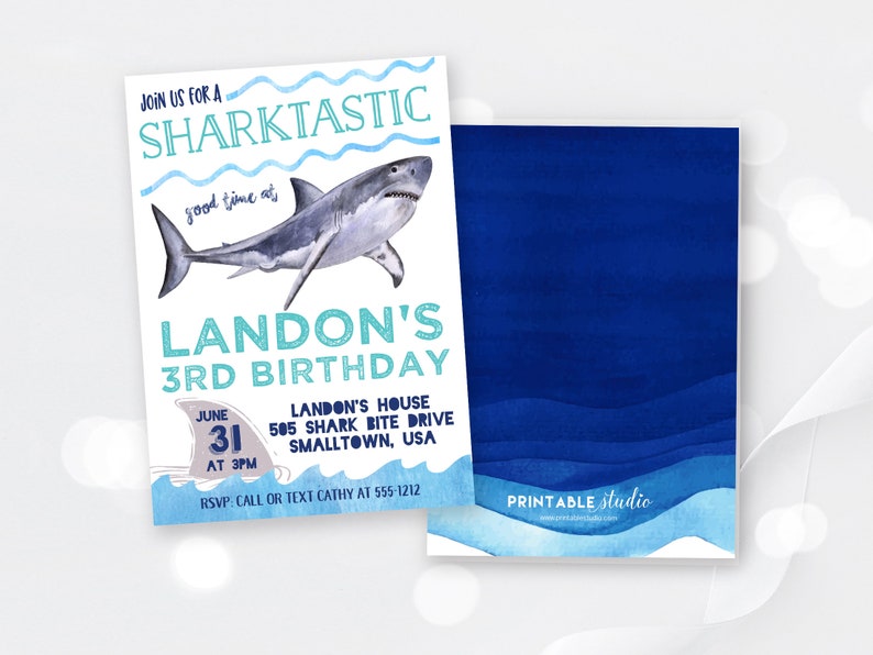 Shark Birthday Party Invitation Printable Shark Birthday - Etsy