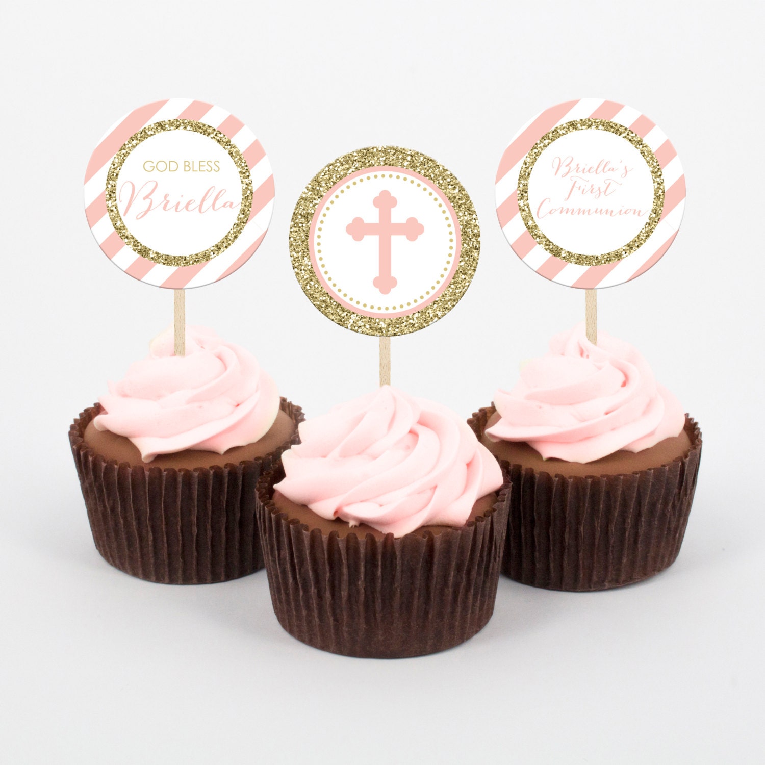 Garniture de Cupcake en croix, garniture de Cupcake de première Communion,  garniture de Cupcake de baptême, ensemble de 12
