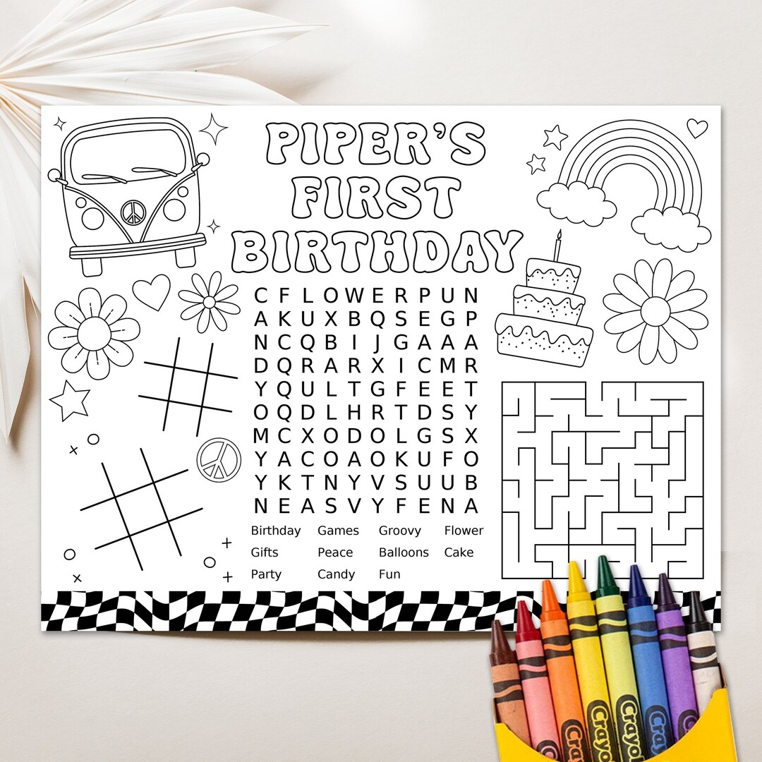 Daisy Party Coloring Page, Groovy Placemat, Hippie Activity Page ...
