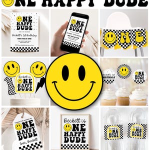 Editable ONE Happy Dude Party Decorations in Yellow Happy Dude Party HUGE Printable One Happy Dude Set Boys 1st Birthday Ideas