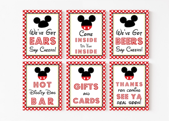Mickey Party Signs - Instant Download Mickey Mouse Party Signs - Printable Set of Mickey Mouse Birthday Signs
