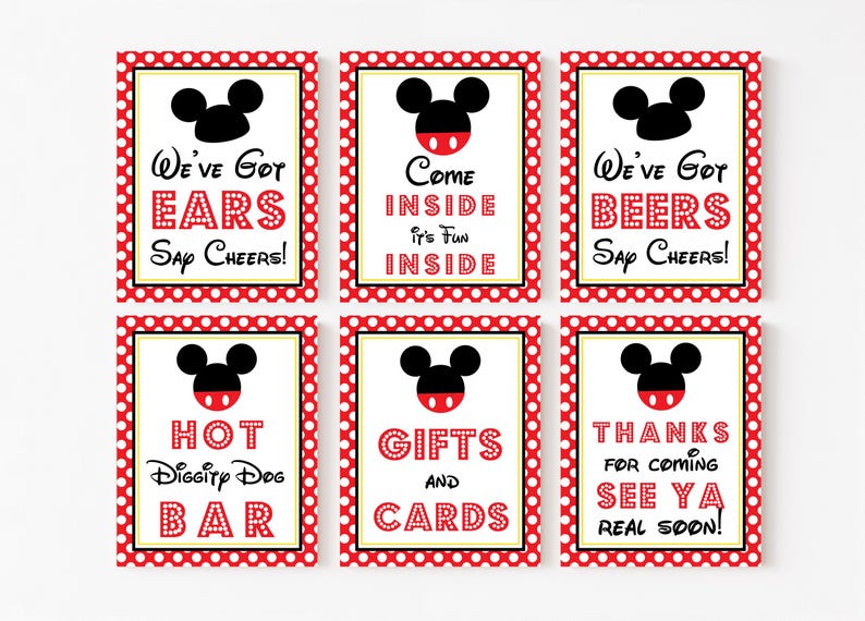 Mickey Party Signs - Instant Download Mickey Mouse Party Signs - Printable Set of Mickey Mouse Birthday Signs image 1