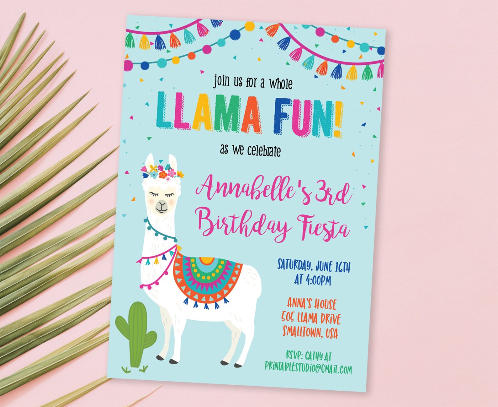Llama Invitation Printable Llama Birthday Party Invitation | Etsy
