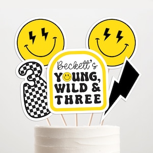 Young Happy Three Birthday Centerpieces, Young Happy 3 Table Decorations, Printable Young Happy Three Party Cake Topper