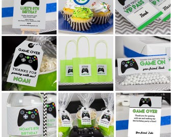 Video Game Birthday Decorations, Video Game Party Decorations, Printable Video Game Party, Green Video Game Party by Printable Studio