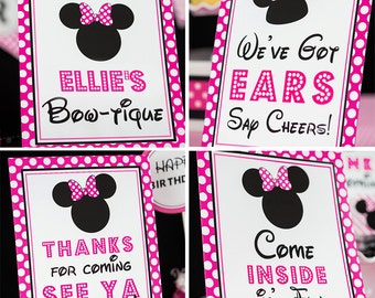 Hot Pink Minnie Mouse Party Signs - Instant Download Bright Pink Minnie Mouse Party Signs - Set of Minnie Mouse Signs by Printable Studio