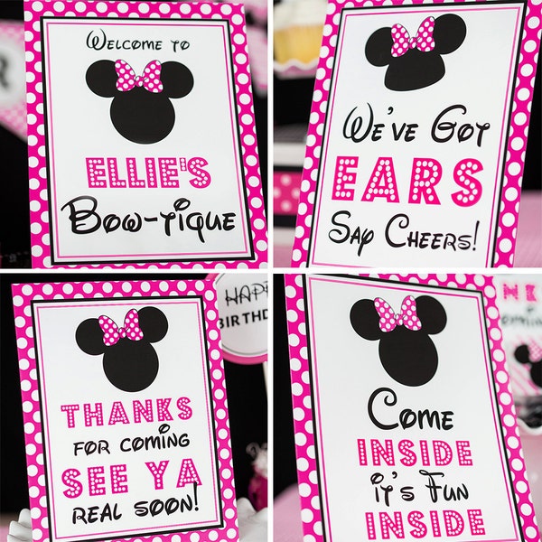 Hot Pink Minnie Mouse Party Signs - Instant Download Bright Pink Minnie Mouse Party Signs - Set of Minnie Mouse Signs by Printable Studio