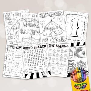 Carnival Birthday Coloring Pages: Circus Activity Games (Instant Download)