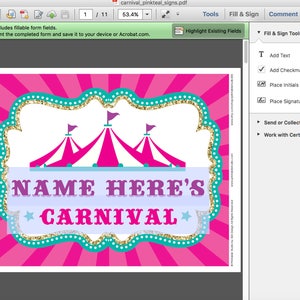 Carnival Party Signs Instant Download Carnival Birthday Party Signs Circus Party Signs Pink Carnival Directional Signs by Printable Studio image 7