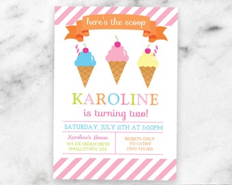 Ice Cream Party Invitation -  Ice Cream Social Invitations - Ice Cream Invitations - Ice Cream Birthday Invitations by Printable Studio