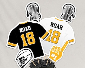 Editable Lacrosse Centerpieces in Black Yellow Gold Canva Template (digital file)