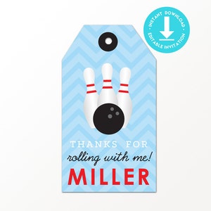 Bowling Favor Tag Printable Bowling Party Favor Tags Bowling Thank You Tag by Printable Studio image 4