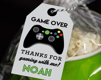 Video Game Favor Tags with Black Controller, Printable Video Game Party Favor Tags by Printable Studio