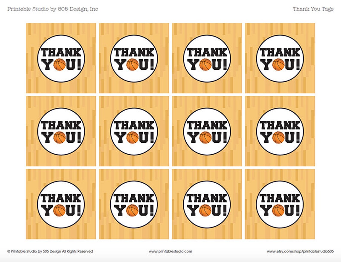 Basketball Thank You Tag Printable Basketball Party Thank - Etsy