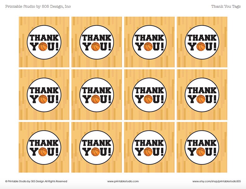 Basketball Thank You Tag Printable Basketball Party Thank You Tags Basketball Thank You Tag by Printable Studio image 2