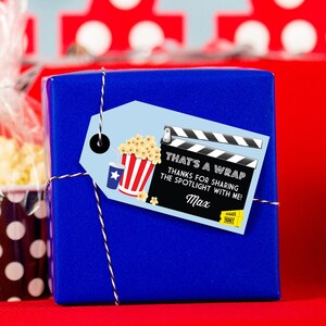 Movie Birthday Favor Tag, Printable Movie Party Thank You Tags in Blue, Movie Night Favor Tag, Movie Birthday Party Favor Tag