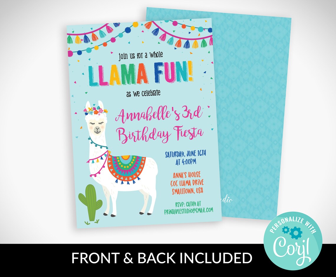 Llama Invitation Printable Llama Birthday Party Invitation | Etsy