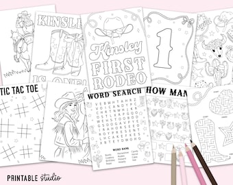 Desenhos para colorir de vaqueira: Páginas para atividades da festa do primeiro rodeio - Modelo Canva 8009 (Imprimível)