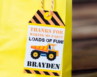 Construction Birthday Favor Tags, Dump Truck Favor Tag, Construction Hanging Tags, Printable Construction Party Thank You Tags