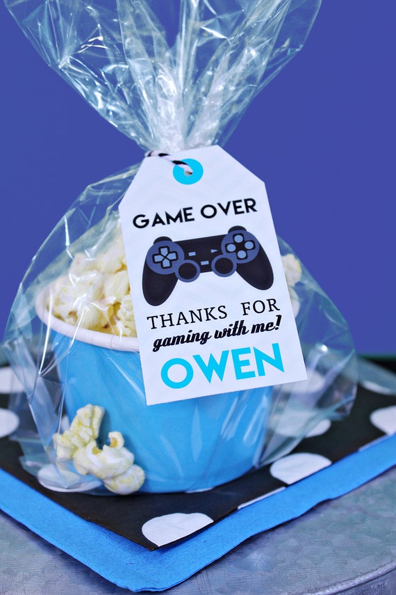 Video Game Favor Tag with Black Controller - Printable Video Game Party Favor Tags by Printable Studio Il_570xn
