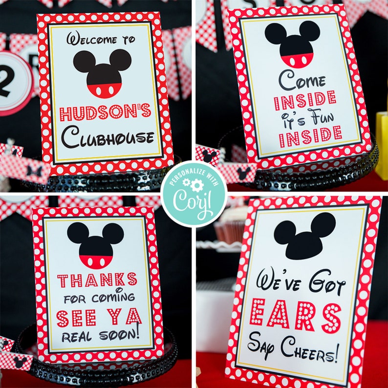 Mickey Mouse Party Signs Instant Download Mickey Mouse Party Signs Printable Set of Mickey Mouse Sign by Printable Studio image 1