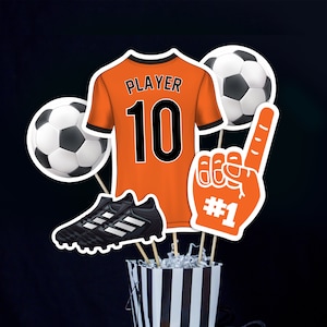 Soccer Centerpieces in Orange and Black, Printable Football Centerpieces in Orange, Editable Soccer Table Decorations, Soccer Banquet Decor
