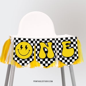 ONE Happy Dude Banner in Yellow, Printable ONE Happy Dude Banner, One Happy Dude High Chair Banner, ONE Happy Dude Party Printable
