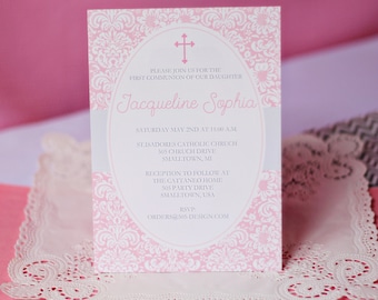 Pink First Communion Invitation INSTANT DOWNLOAD  - Printable Communion Invitation by Printable Studio