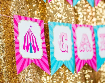 Carnival Birthday Banner - Instant Download Carnival Birthday Banner - Circus Birthday Banner - Pink Carnival Banner - Carnival theme Banner