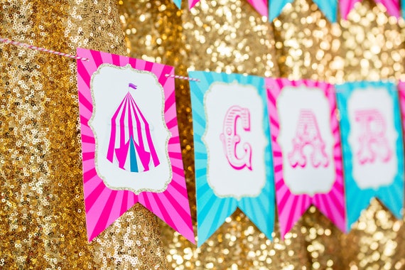 Carnival Birthday Banner - Instant Download Carnival Birthday Banner - Circus Birthday Banner - Pink Carnival Banner - Carnival theme Banner Il_570xn