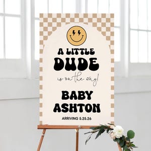 Little Dude-welkomstbord babyshower: gebruinde feestposter (digitaal)