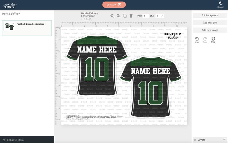 May include: Two printable football jersey designs with a black background, green and white trim, and the text "NAME HERE" and "10".