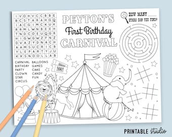 Editable Carnival Activity Page, Printable Circus Coloring Placemat, Carnival Coloring Page Canva Template 8017 (digital file)